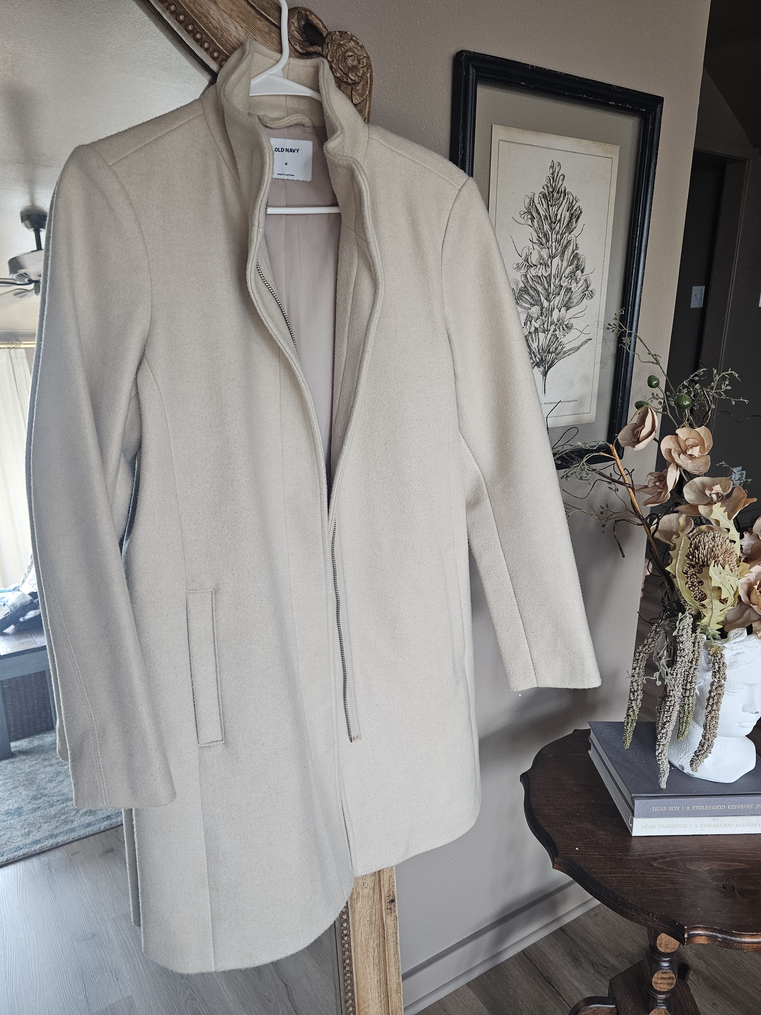 Old Navy Cream Long Stand-Collar Trench Coat